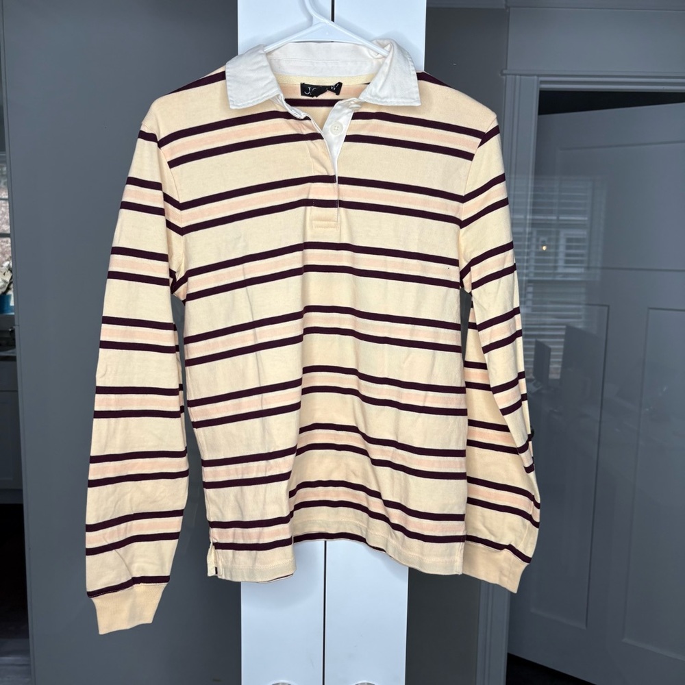 NWT J. Crew New Premium-weight Classic Rugby Shirt Jane Stripe Candlecherry - Picture 2 of 5